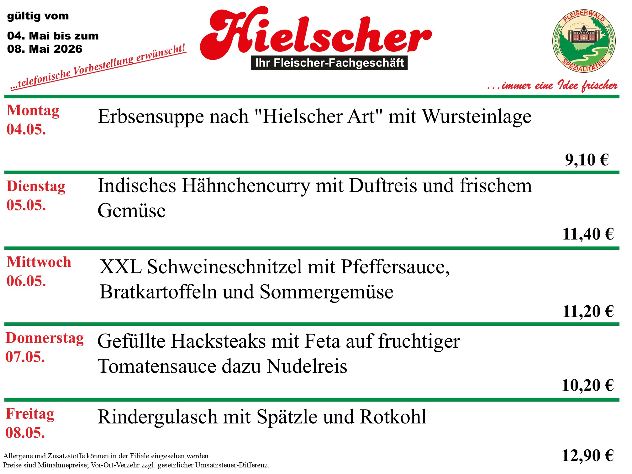 Menüplan KW19