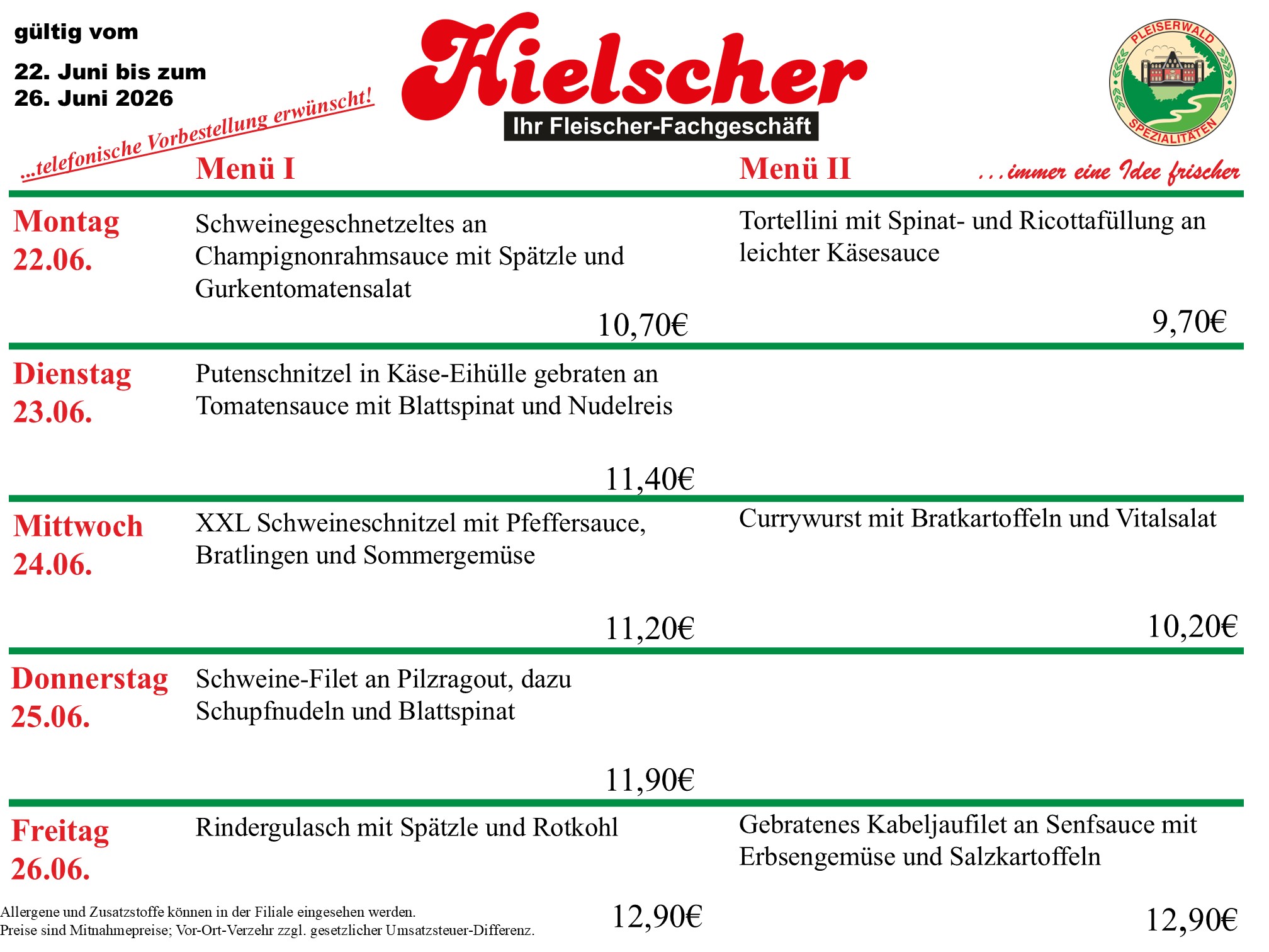 Menüplan KW 26