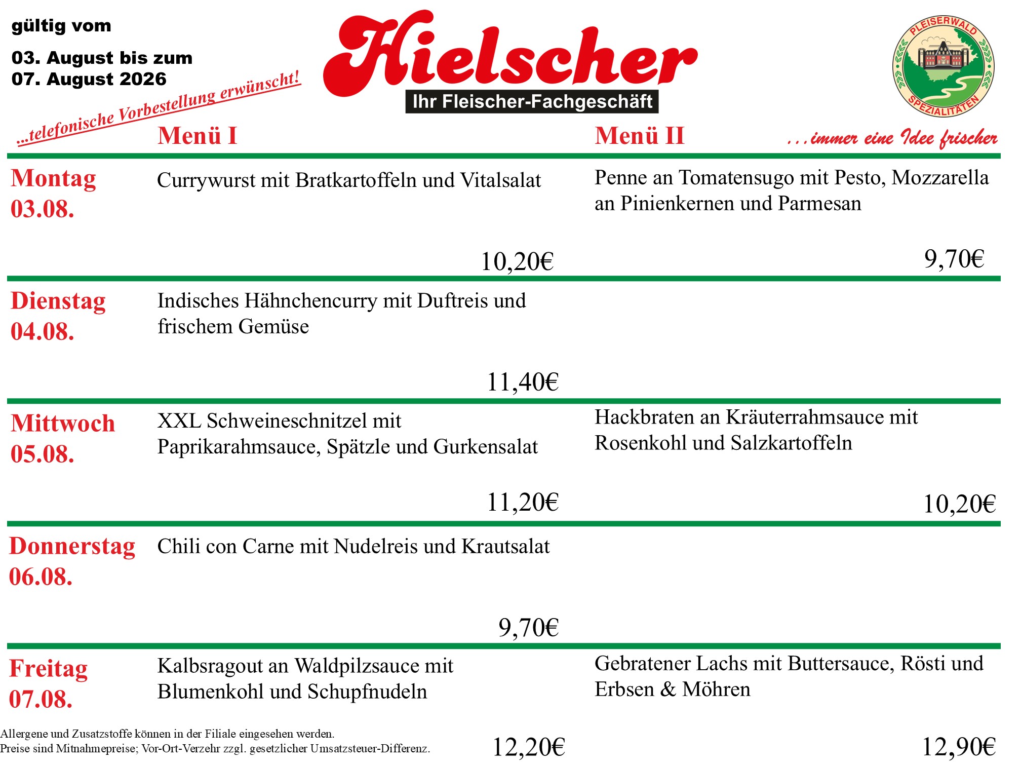 Menüplan KW 32