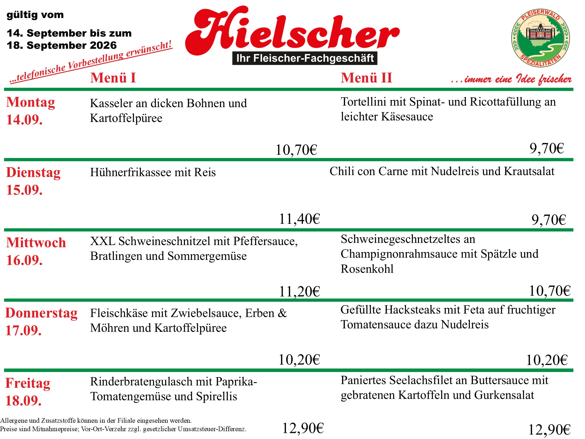 Menüplan KW 38