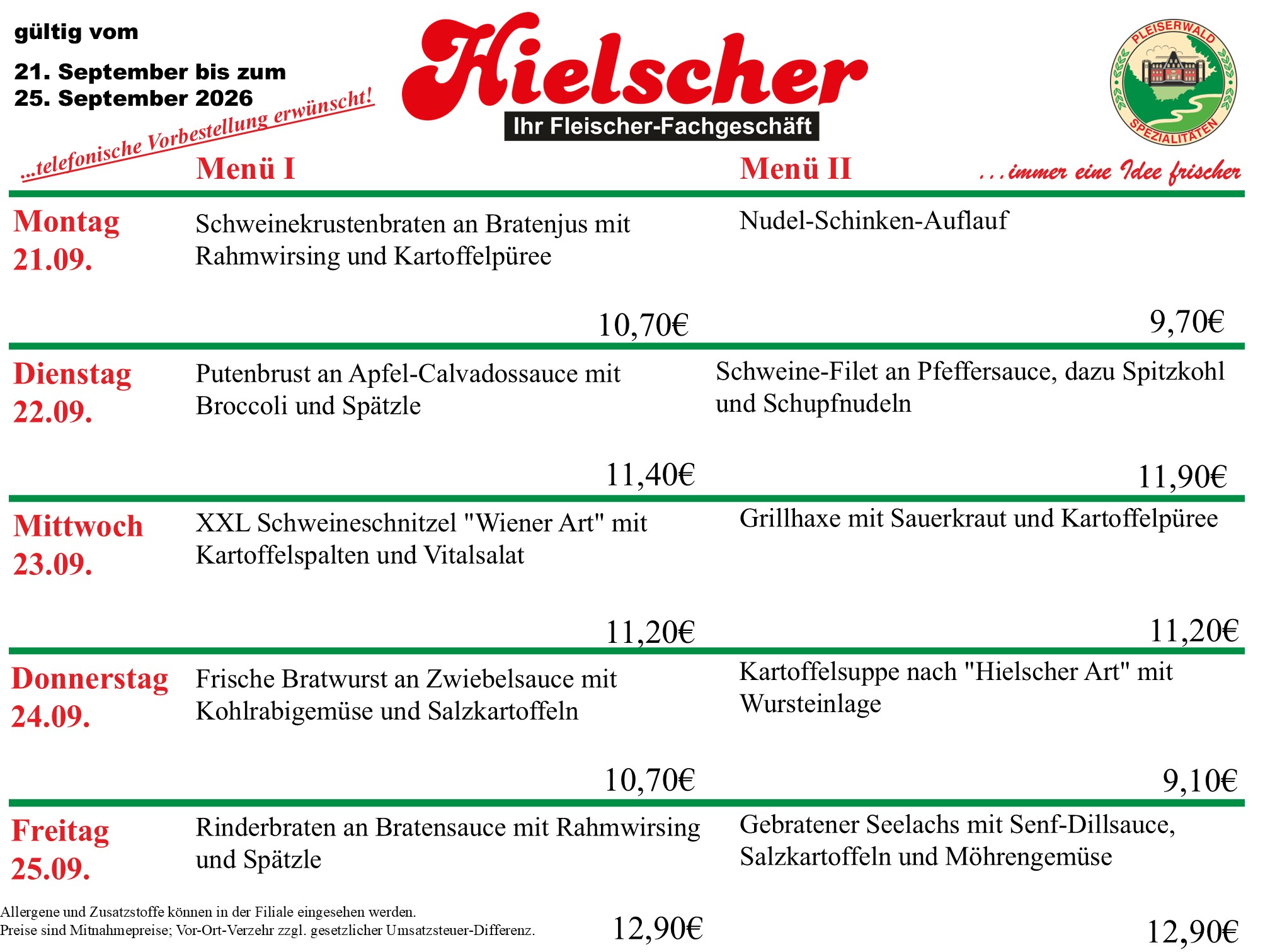 Menüplan KW 39